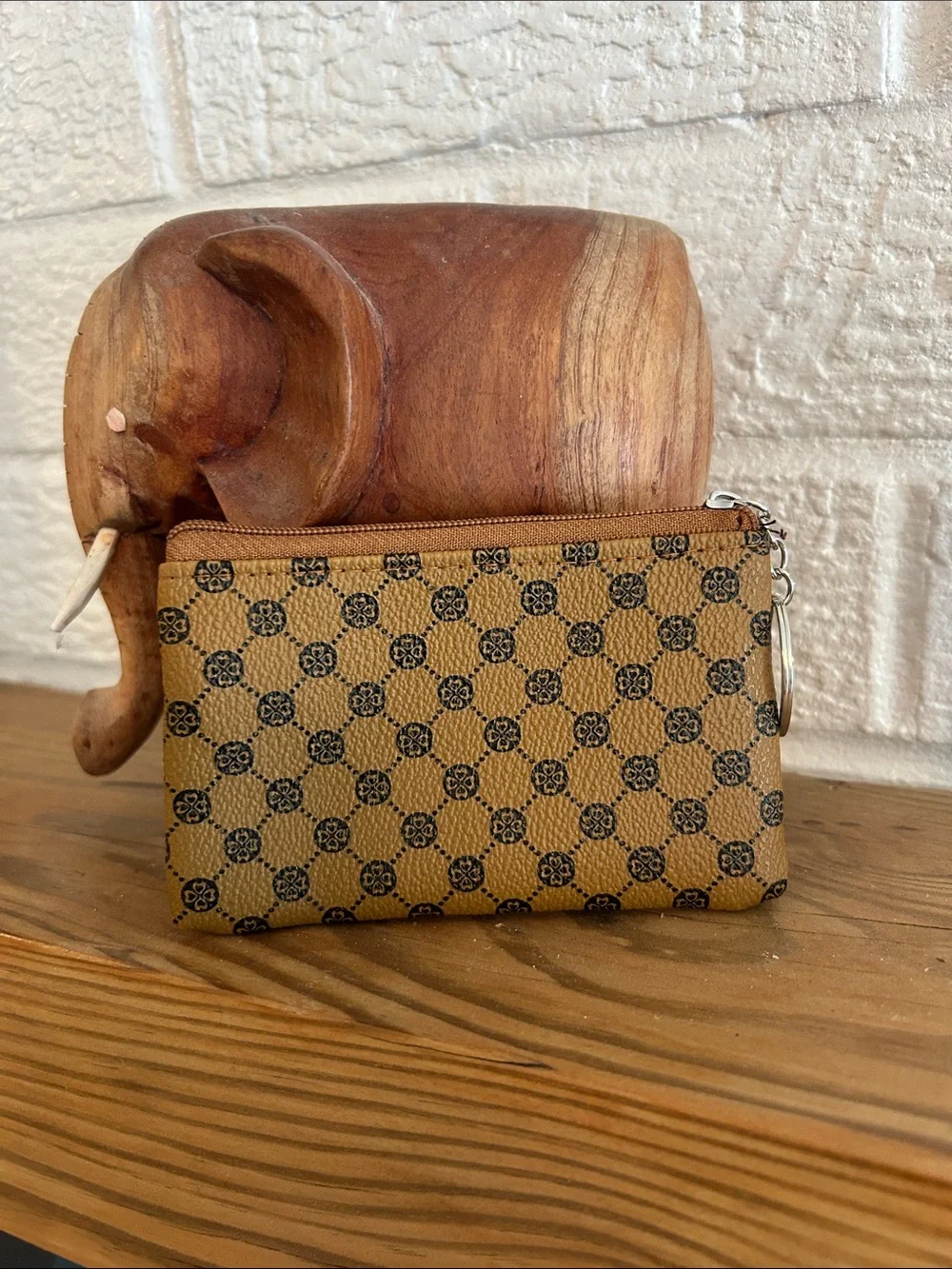 Brown Patterned Double Zip Coin Pouch (NWOT)
